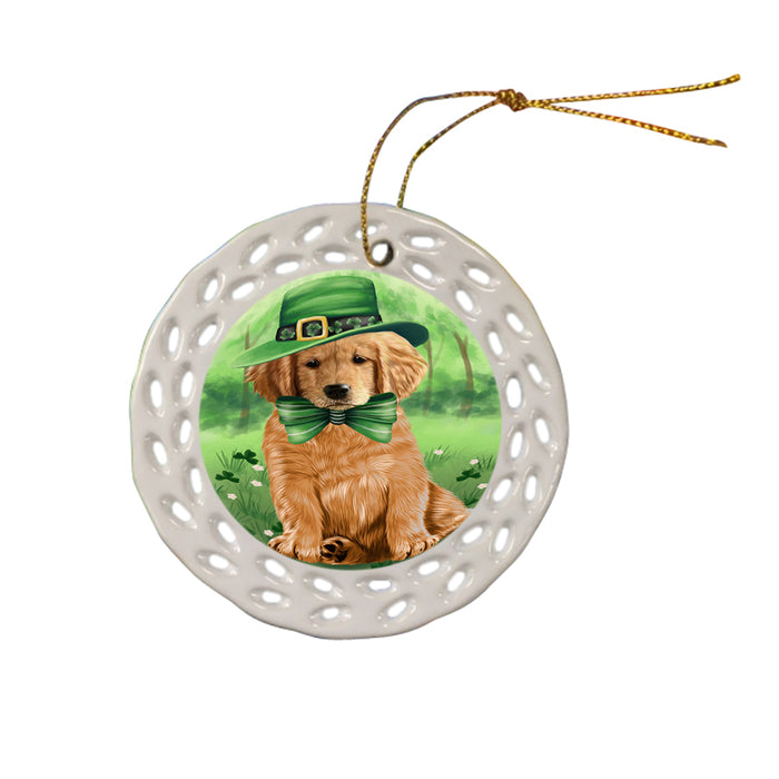 St. Patricks Day Irish Portrait Golden Retriever Dog Ceramic Doily Ornament DPOR48808