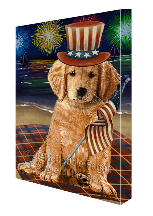 4th of July Independence Day Firework Golden Retriever Dog Canvas Wall Art CVS55812
