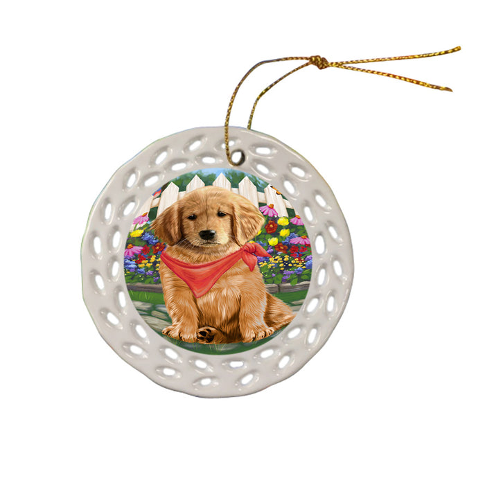 Spring Floral Golden Retriever Dog Ceramic Doily Ornament DPOR49883