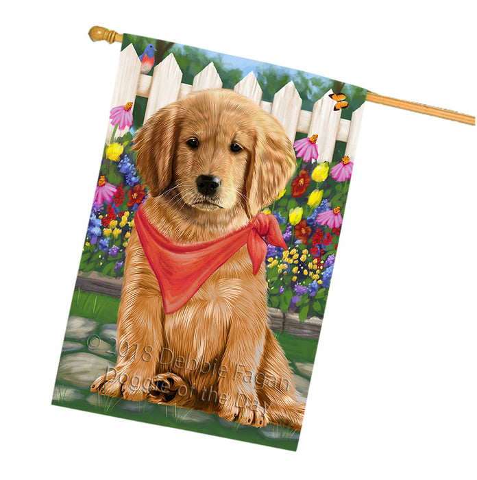 Spring Floral Golden Retriever Dog House Flag FLG49848