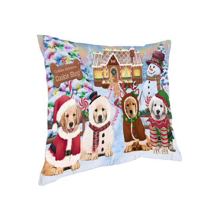 Holiday Gingerbread Cookie Shop Golden Retrievers Dog Pillow PIL79896