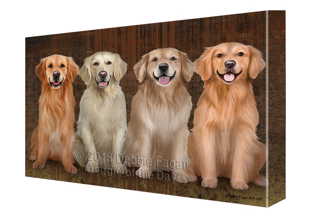 Rustic 4 Golden Retrievers Dog Canvas Wall Art CVS50223