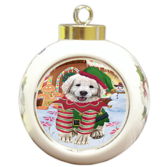 Christmas Gingerbread House Candyfest Golden Retriever Dog Round Ball Christmas Ornament RBPOR56694