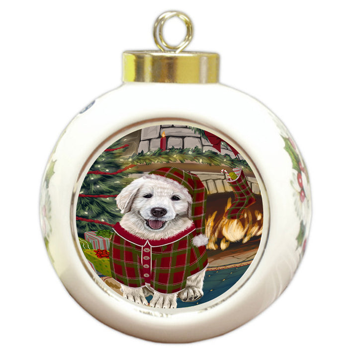 The Stocking was Hung Golden Retriever Dog Round Ball Christmas Ornament RBPOR55668