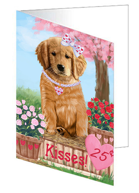 Rosie 25 Cent Kisses Golden Retriever Dog Handmade Artwork Assorted Pets Greeting Cards and Note Cards with Envelopes for All Occasions and Holiday Seasons GCD72125