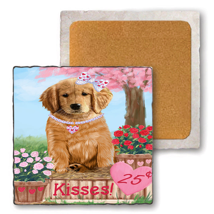 Rosie 25 Cent Kisses Golden Retriever Dog Set of 4 Natural Stone Marble Tile Coasters MCST50870