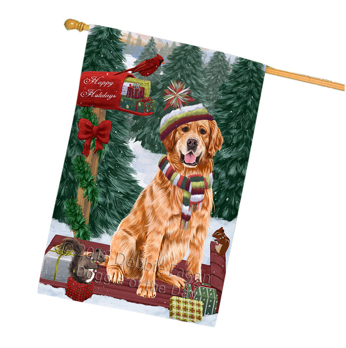 Merry Christmas Woodland Sled Golden Retriever Dog House Flag FLG55362