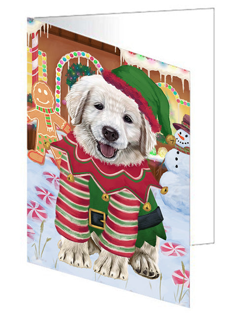 Christmas Gingerbread House Candyfest Golden Retriever Dog Handmade Artwork Assorted Pets Greeting Cards and Note Cards with Envelopes for All Occasions and Holiday Seasons GCD73529