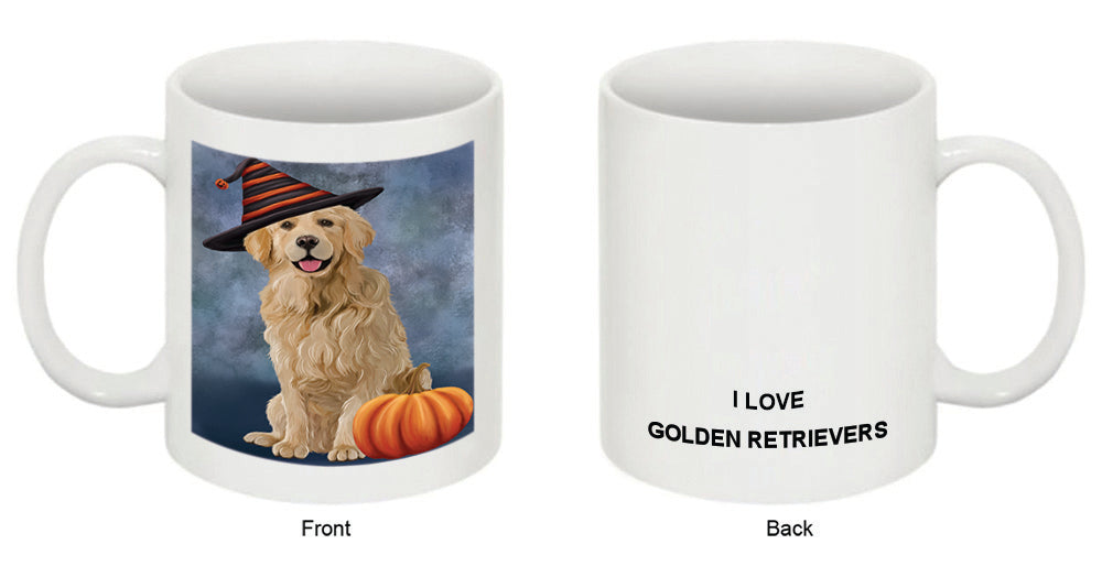 Happy Halloween Golden Retriever Dog Wearing Witch Hat with Pumpkin Coffee Mug MUG50354