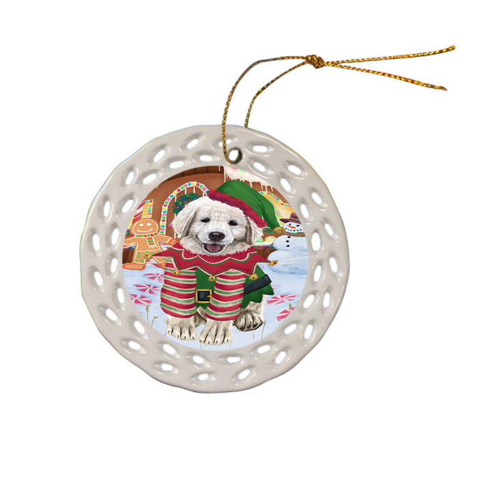 Christmas Gingerbread House Candyfest Golden Retriever Dog Ceramic Doily Ornament DPOR56694