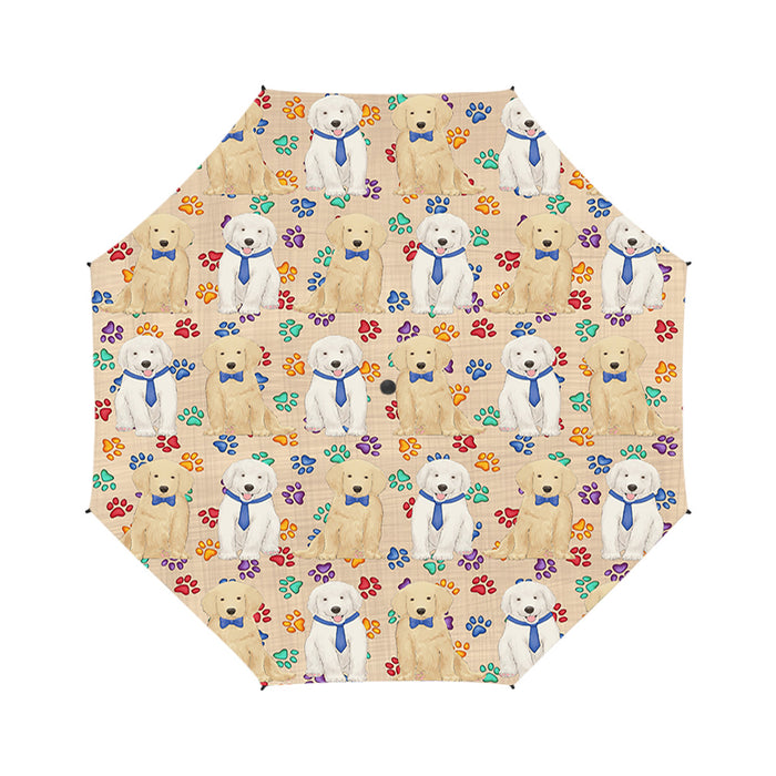Rainbow Paw Print Golden Retriever Dogs Blue Semi-Automatic Foldable Umbrella