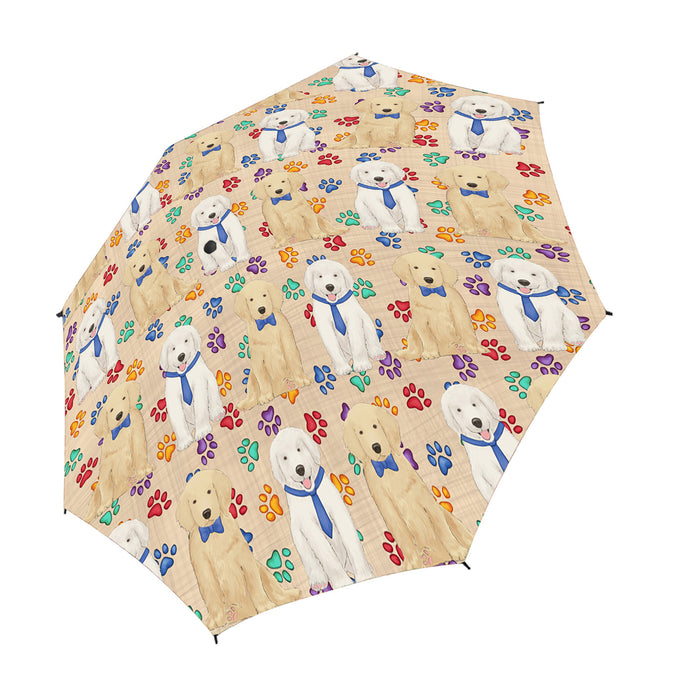 Rainbow Paw Print Golden Retriever Dogs Blue Semi-Automatic Foldable Umbrella