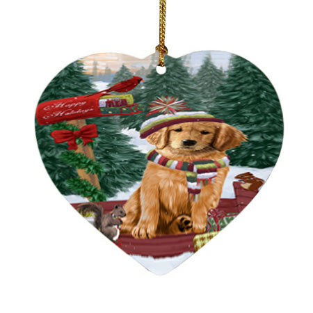 Merry Christmas Woodland Sled Golden Retriever Dog Heart Christmas Ornament HPOR55290