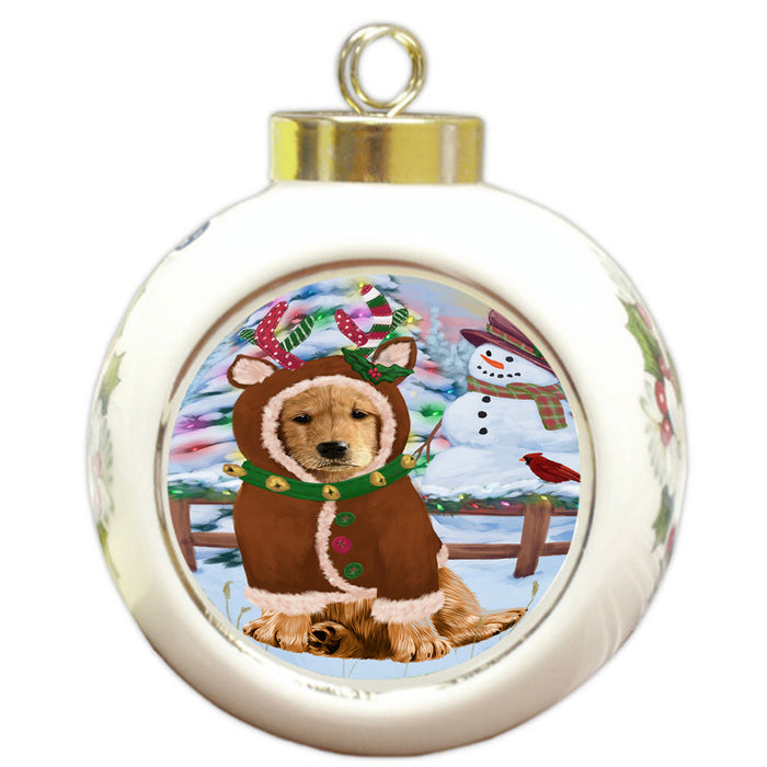 Christmas Gingerbread House Candyfest Golden Retriever Dog Round Ball Christmas Ornament RBPOR56695