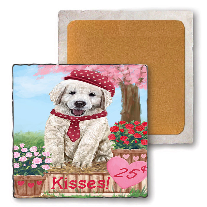 Rosie 25 Cent Kisses Golden Retriever Dog Set of 4 Natural Stone Marble Tile Coasters MCST50871