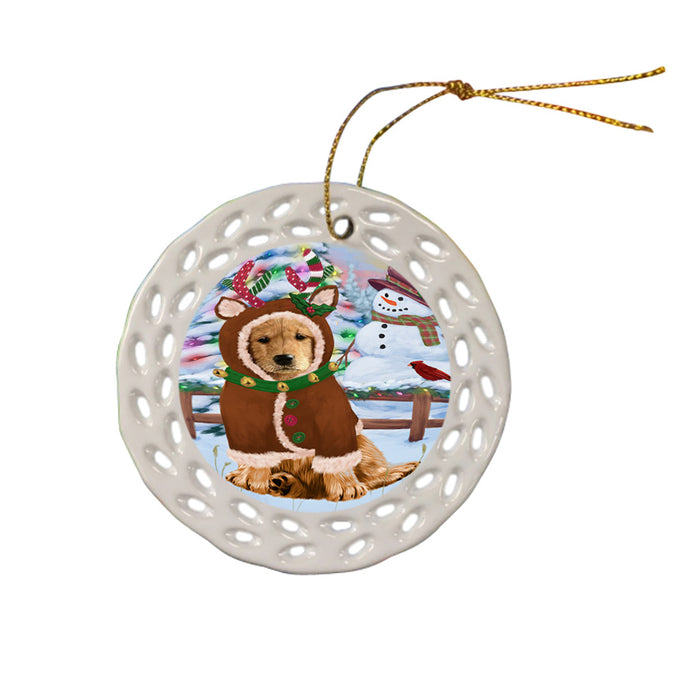 Christmas Gingerbread House Candyfest Golden Retriever Dog Ceramic Doily Ornament DPOR56695
