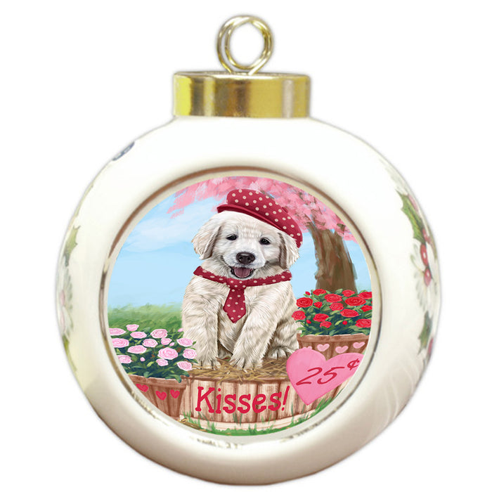 Rosie 25 Cent Kisses Golden Retriever Dog Round Ball Christmas Ornament RBPOR56227