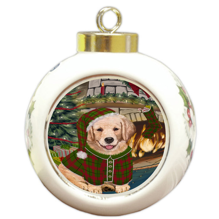 The Stocking was Hung Golden Retriever Dog Round Ball Christmas Ornament RBPOR55669