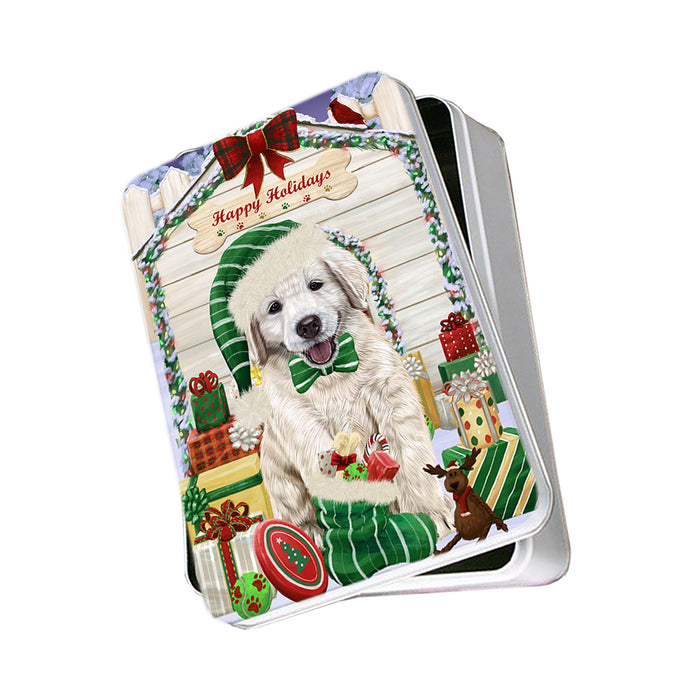 Happy Holidays Christmas Golden Retriever Dog House with Presents Photo Storage Tin PITN51421