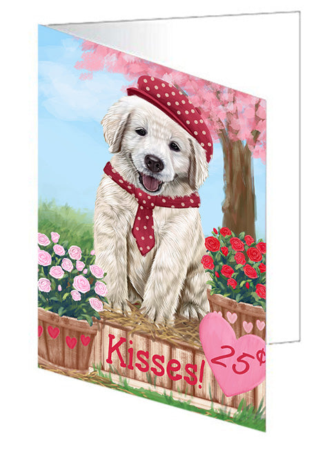 Rosie 25 Cent Kisses Golden Retriever Dog Handmade Artwork Assorted Pets Greeting Cards and Note Cards with Envelopes for All Occasions and Holiday Seasons GCD72128