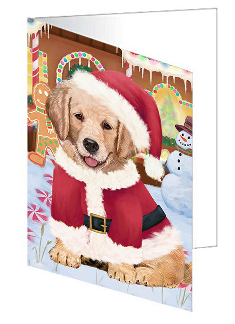 Christmas Gingerbread House Candyfest Golden Retriever Dog Handmade Artwork Assorted Pets Greeting Cards and Note Cards with Envelopes for All Occasions and Holiday Seasons GCD73535