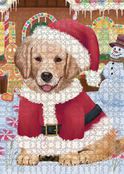Christmas Gingerbread House Candyfest Golden Retriever Dog Puzzle with Photo Tin PUZL93560