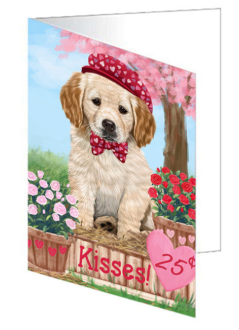 Rosie 25 Cent Kisses Golden Retriever Dog Handmade Artwork Assorted Pets Greeting Cards and Note Cards with Envelopes for All Occasions and Holiday Seasons GCD72131