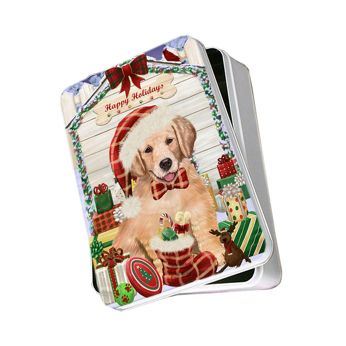 Happy Holidays Christmas Golden Retriever Dog House with Presents Photo Storage Tin PITN51422