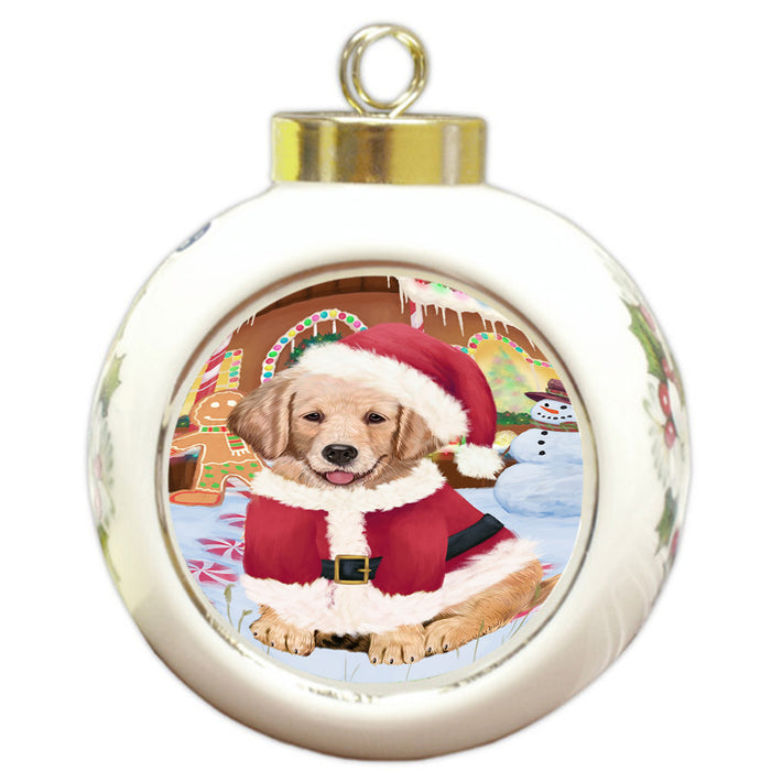 Christmas Gingerbread House Candyfest Golden Retriever Dog Round Ball Christmas Ornament RBPOR56696