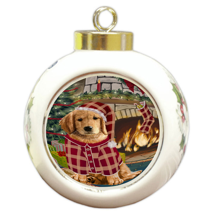 The Stocking was Hung Golden Retriever Dog Round Ball Christmas Ornament RBPOR55670