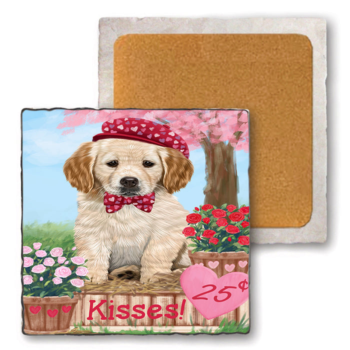 Rosie 25 Cent Kisses Golden Retriever Dog Set of 4 Natural Stone Marble Tile Coasters MCST50872
