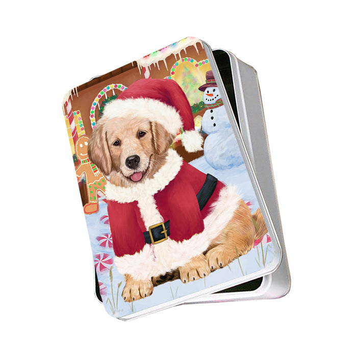 Christmas Gingerbread House Candyfest Golden Retriever Dog Photo Storage Tin PITN56283