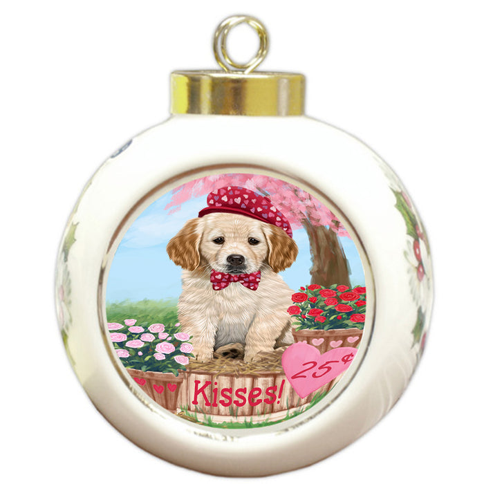 Rosie 25 Cent Kisses Golden Retriever Dog Round Ball Christmas Ornament RBPOR56228