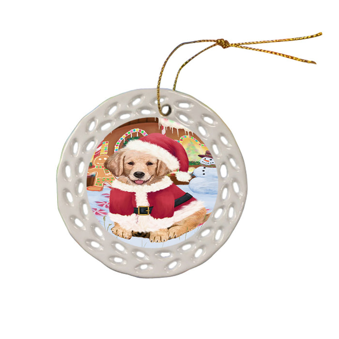 Christmas Gingerbread House Candyfest Golden Retriever Dog Ceramic Doily Ornament DPOR56696
