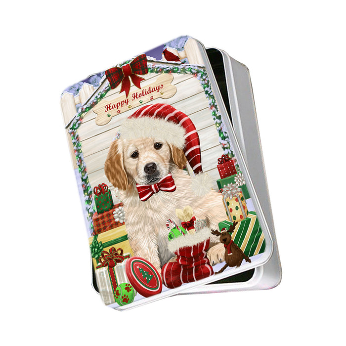 Happy Holidays Christmas Golden Retriever Dog House with Presents Photo Storage Tin PITN51423