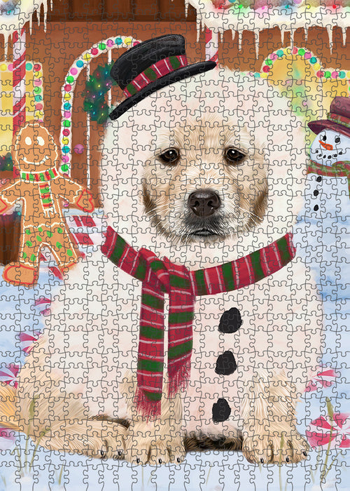 Christmas Gingerbread House Candyfest Golden Retriever Dog Puzzle with Photo Tin PUZL93564