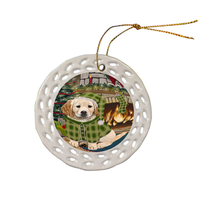 The Stocking was Hung Golden Retriever Dog Ceramic Doily Ornament DPOR55671