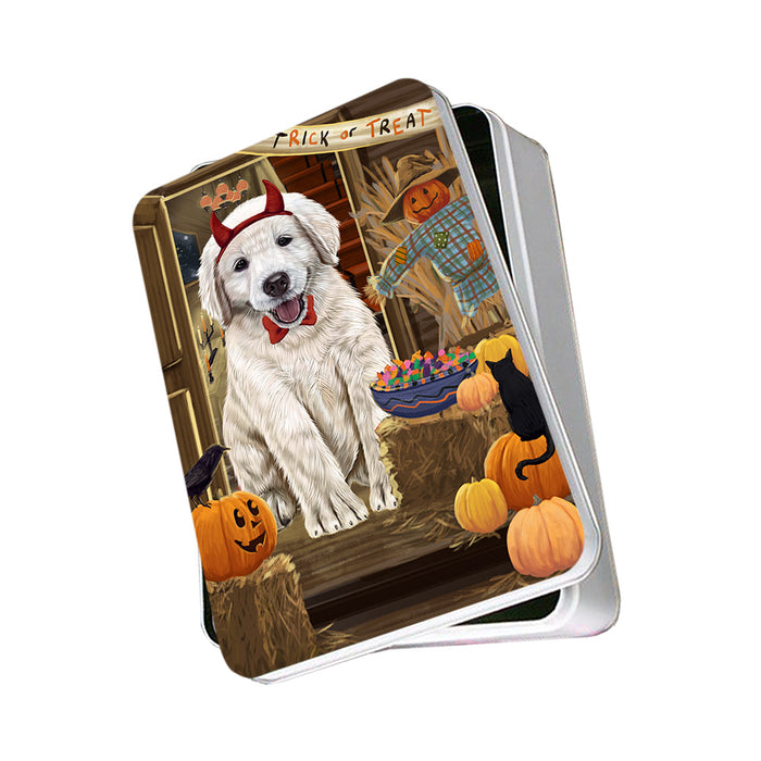 Enter at Own Risk Trick or Treat Halloween Golden Retriever Dog Photo Storage Tin PITN53132