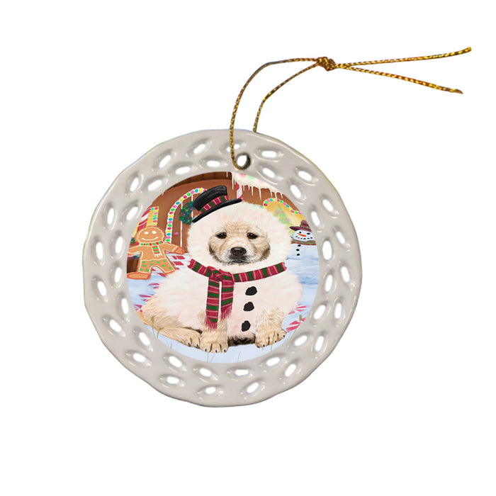 Christmas Gingerbread House Candyfest Golden Retriever Dog Ceramic Doily Ornament DPOR56697