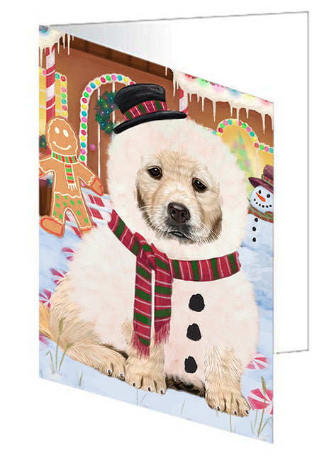 Christmas Gingerbread House Candyfest Golden Retriever Dog Handmade Artwork Assorted Pets Greeting Cards and Note Cards with Envelopes for All Occasions and Holiday Seasons GCD73538