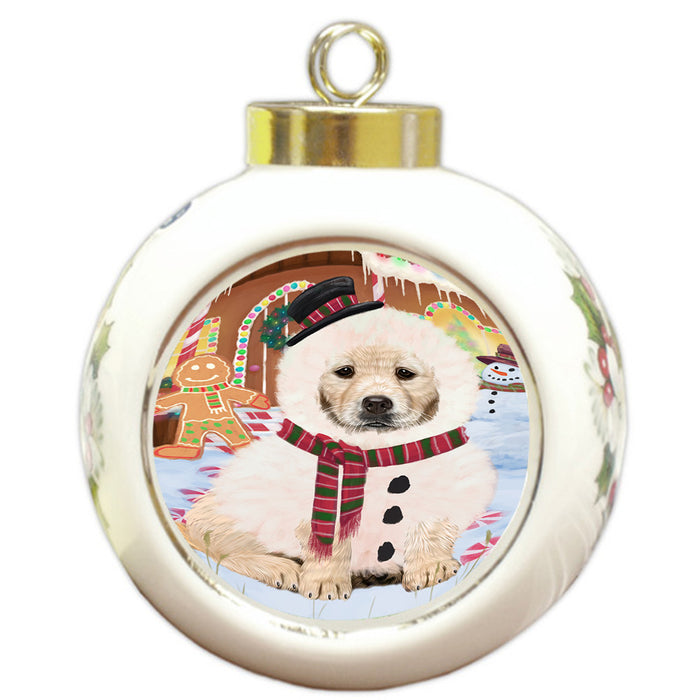 Christmas Gingerbread House Candyfest Golden Retriever Dog Round Ball Christmas Ornament RBPOR56697