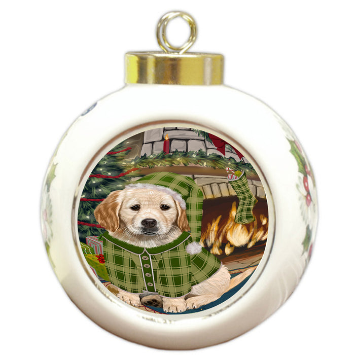 The Stocking was Hung Golden Retriever Dog Round Ball Christmas Ornament RBPOR55671