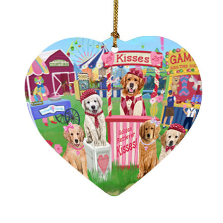 Carnival Kissing Booth Golden Retrievers Dog Heart Christmas Ornament HPOR56191