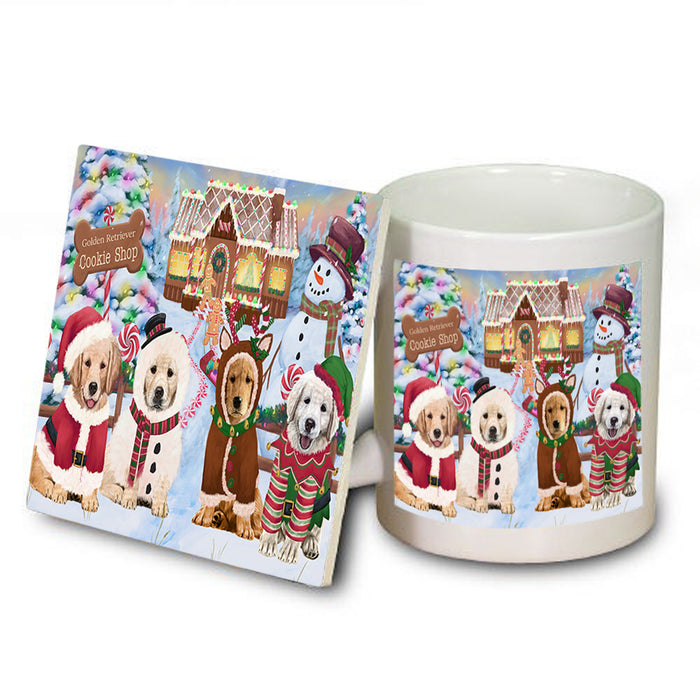 Holiday Gingerbread Cookie Shop Golden Retrievers Dog Mug and Coaster Set MUC56393