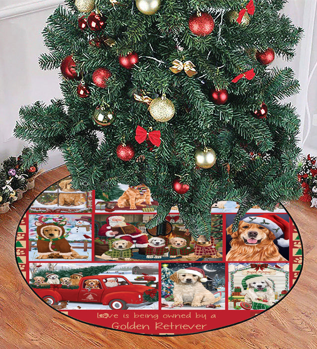 Love is Being Owned Christmas Golden Retriever Dogs Tree Skirt