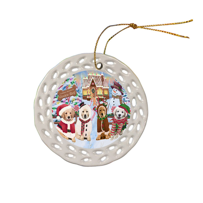Holiday Gingerbread Cookie Shop Golden Retrievers Dog Ceramic Doily Ornament DPOR56757