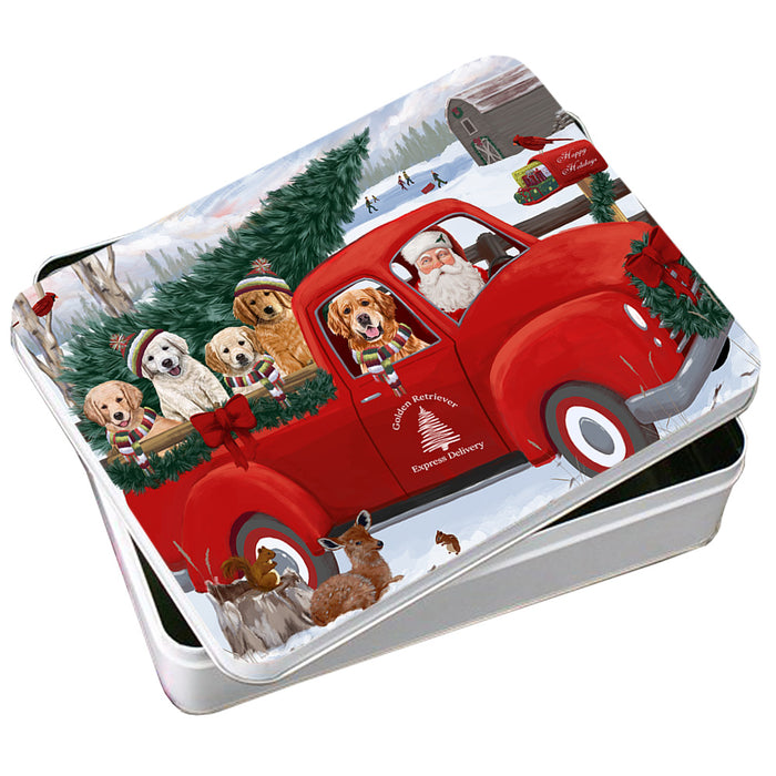 Christmas Santa Express Delivery Golden Retrievers Dog Family Photo Storage Tin PITN54980