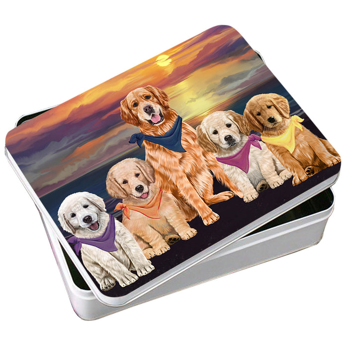 Family Sunset Portrait Golden Retrievers Dog Photo Storage Tin PITN50257