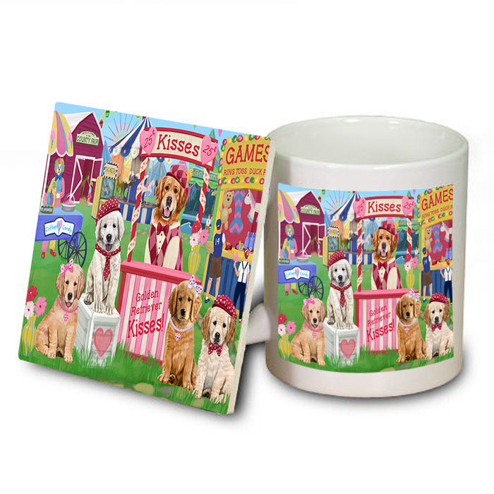 Carnival Kissing Booth Golden Retrievers Dog Mug and Coaster Set MUC55827