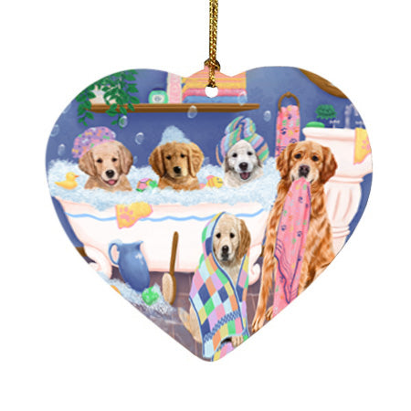 Rub A Dub Dogs In A Tub Golden Retrievers Dog Heart Christmas Ornament HPOR57146